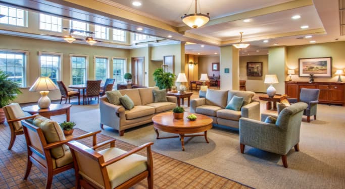 Warm hallway in a senior living community